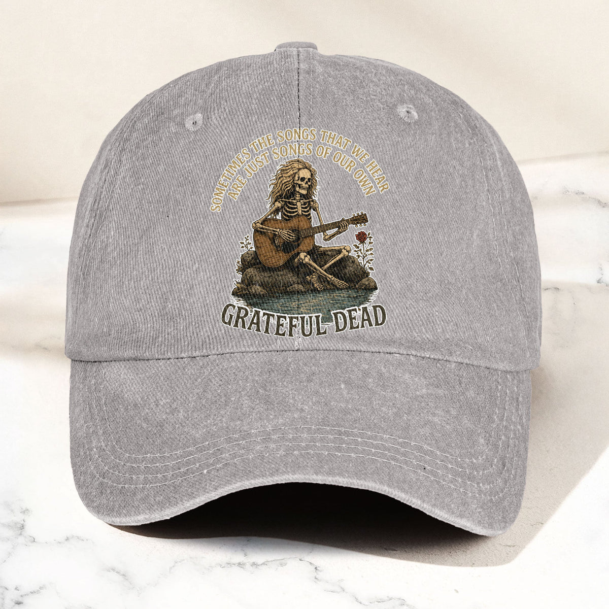 Grateful Dead Eyes Of The World Lyrics Skeleton Denim Cap – Retro Vintage Dad Cap Gift For Dad (With Box)