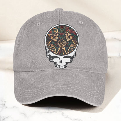 Grateful Dead Lovers Skeletons Steal Your Face Music Merch Denim Cap – Retro Vintage Dad Cap Gift For Dad (With Box)