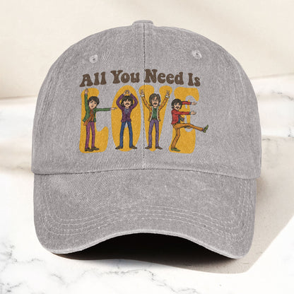 The Beatles All You Need Is Love Cartoon Graphic Music Merch Denim Cap – Retro Vintage Dad Cap Gift For Dad (With Box)