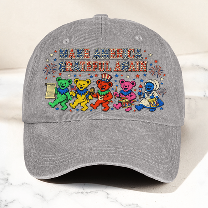 Grateful Dead Make America Grateful Again Dancing Bears Patriotic Denim Cap – Retro Vintage Dad Cap Gift For Dad (With Box)