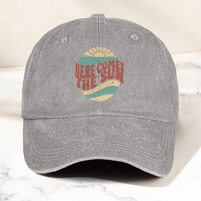 Groovy Here Comes The Sun Denim Cap – Retro The Beatles Merch Gift for Dad (With Box)