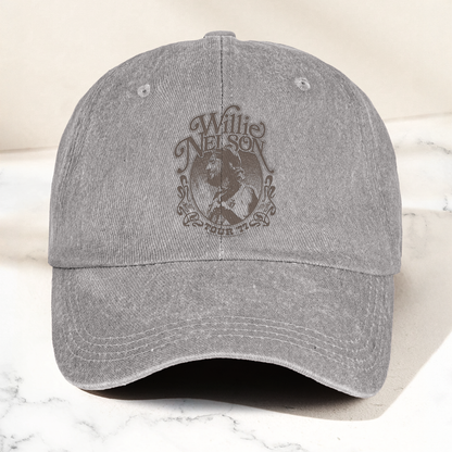 Willie Nelson Portrait Denim Cap – Retro Music Willie Nelson Cap Gift For Dad (With Box)