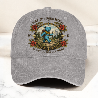 Grateful Dead Franklin's Tower May The Four Winds Blow You Safely Home Blue Dancing Bear Hiking Denim Cap – Retro Vintage Dad Cap Gift For Dad (With Box)