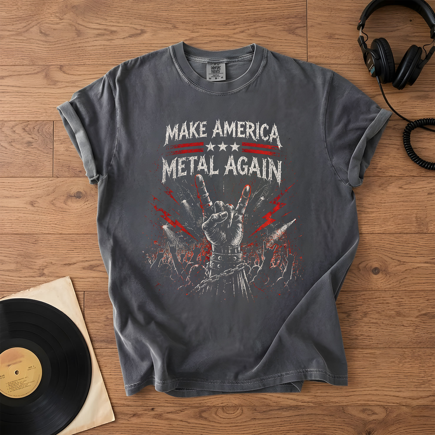 Make America Metal Again Graphic T-Shirt – Retro Rock Metal Music Fan Merch Tee