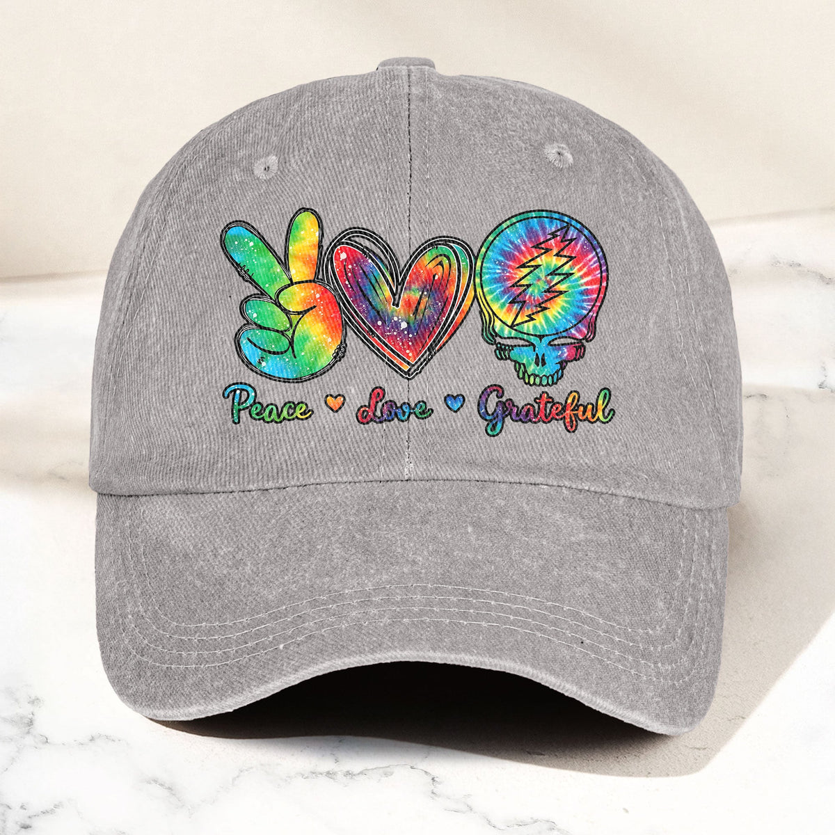 Peace Love Grateful Denim Cap – Retro Grateful Dead Merch Gift for Dad (With Box)