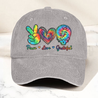Peace Love Grateful Denim Cap – Retro Grateful Dead Merch Gift for Dad (With Box)