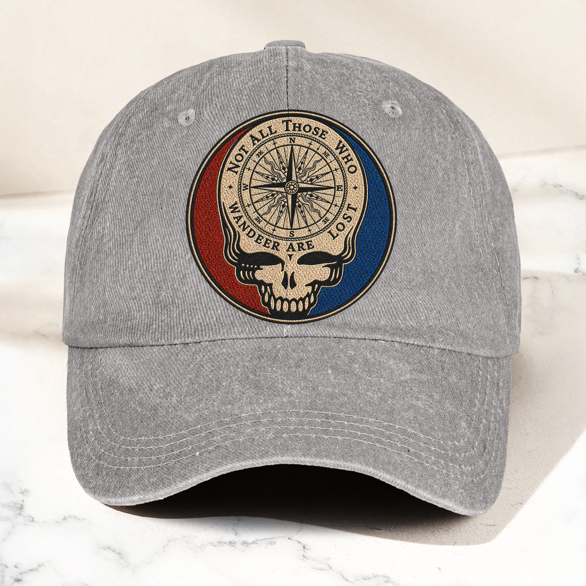 Grateful Dead Skull Not All Those Who Wander Are Lost Denim Cap – Retro Vintage Dad Cap Gift For Dad (With Box)