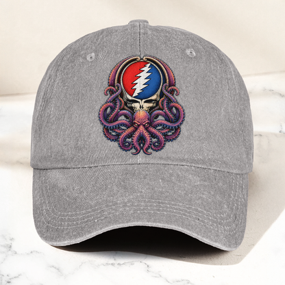 Grateful Dead Octopus Kraken Steal Your Face Lightning Skull Denim Cap – Retro Vintage Dad Cap Gift For Dad (With Box)
