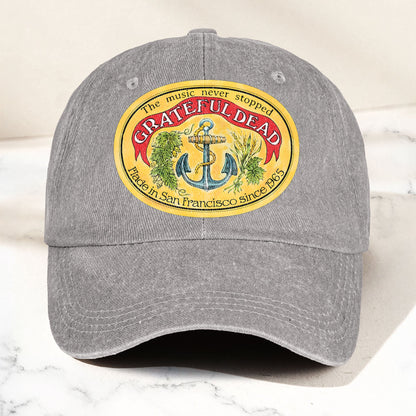 The Music Never Stopped Denim Cap – Grateful Dead Tribute Merch Dad Hat (With Box)