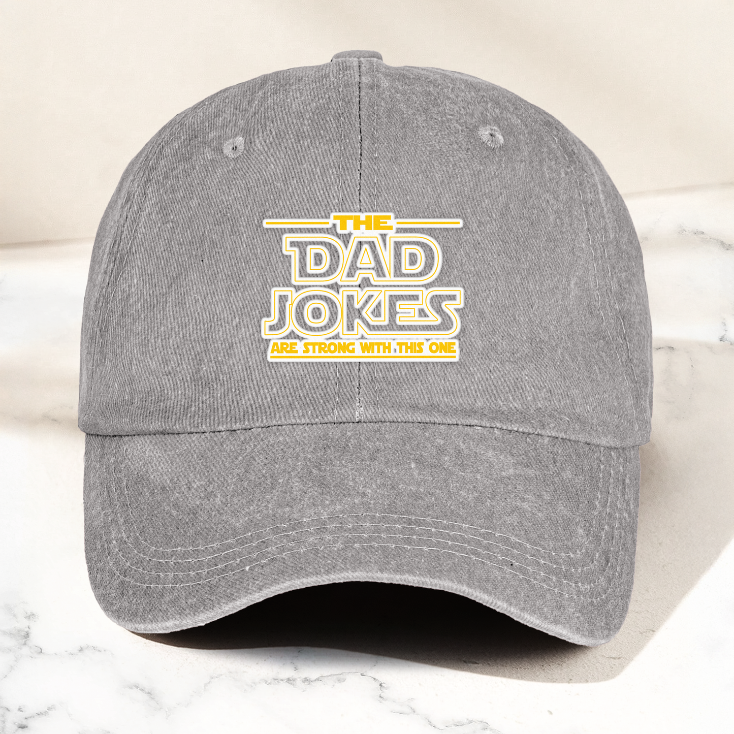 Dad Jokes Denim Cap – “The Dad Jokes Are Strong With This One” Dad Hat ( With Box)