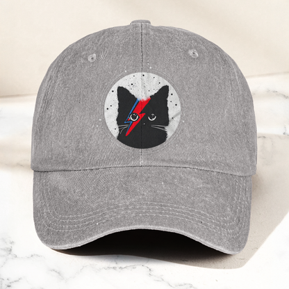 Ziggy Stardust Cat David Bowie Vintage Denim Cap – Retro Music David Bowie Cap Gift For Dad (With Box)