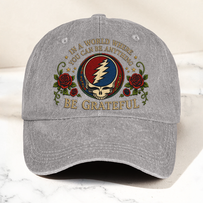 Grateful Dead Be Grateful Steal Your Face Lightning Skull Denim Cap – Retro Vintage Dad Cap Gift For Dad (With Box)