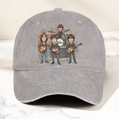 The Beatles And Their Instruments Cartoon Denim Cap – Retro Music Fan Cap Gift For Dad (With Box)