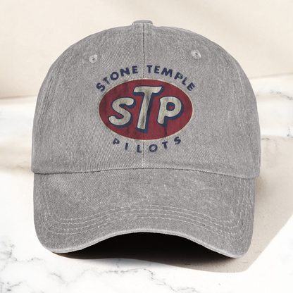 Stone Temple Pilots STP Cap – Vintage Washed Black Denim Dad Hat, Retro 90s Rock Band Logo Hat (With Box)