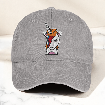 David Bowie Unicorn Lightning Bolt Denim Cap – Retro Music Fan Cap Gift For Dad (With Box)