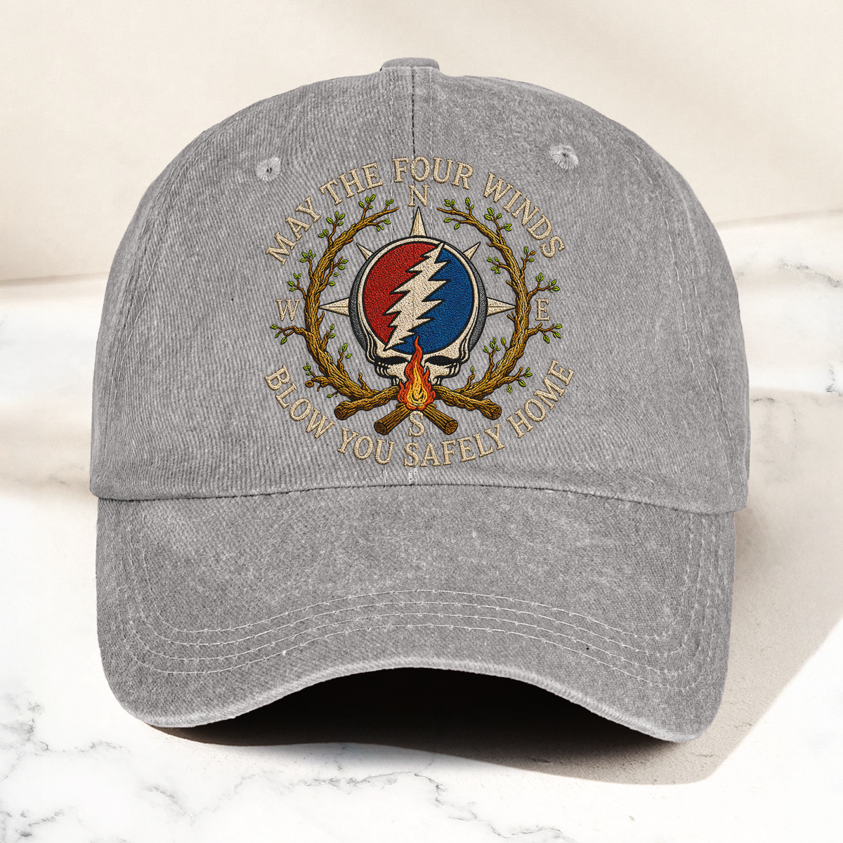 Grateful Dead May The Four Winds Blow You Safely Home Denim Cap – Retro Vintage Dad Cap Gift For Dad (With Box)