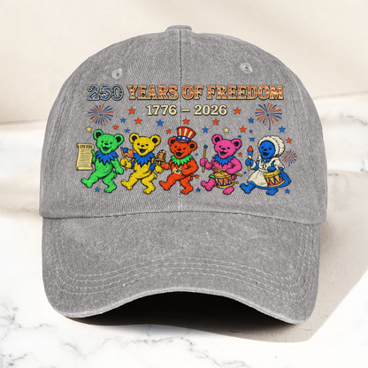 Grateful Dead 250 Years Of Freedom 1776 2026 4th of July Dancing Bears Denim Cap – Retro Vintage Dad Cap Gift For Dad (With Box)