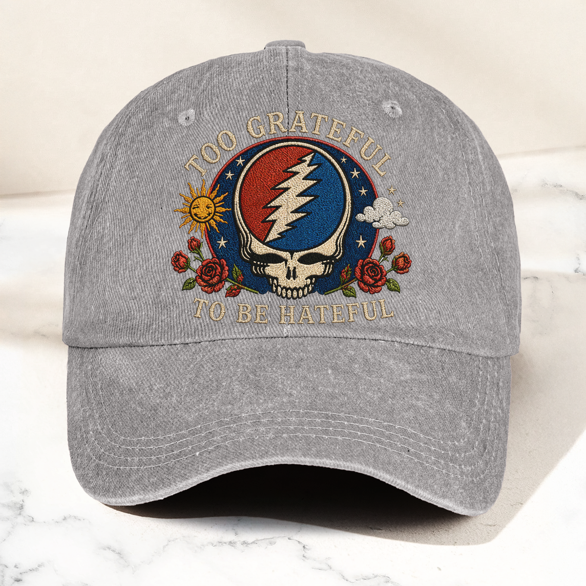 Grateful Dead Too Grateful To Be Hateful Denim Cap – Retro Vintage Dad Cap Gift For Dad (With Box)