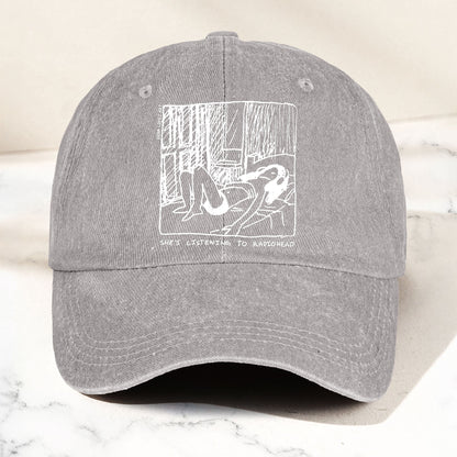 She's Listening to Radiohead Denim Cap – Retro Radiohead Tribute Merch Dad Hat (With Box)
