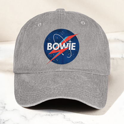 David Bowie NASA Lightning Bolt Logo Denim Cap – Retro Punk Rock Music Fan Cap Gift For Dad (With Box)
