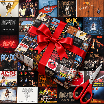 AC/DC Album Cover Wrapping Paper Roll – Classic Rock Gift Wrap, Vintage Music Album Collage Christmas Wrapping Paper for AC/DC Fans