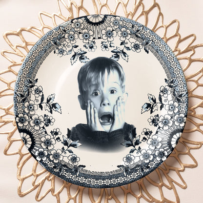 Home Alone Decorative Ceramic Plate – Classic Blue Floral Border