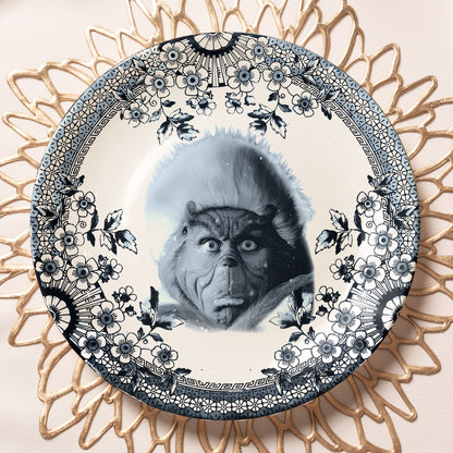 The Grinch Decorative Ceramic Plate – Classic Blue Floral Border