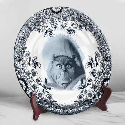 The Grinch Decorative Ceramic Plate – Classic Blue Floral Border