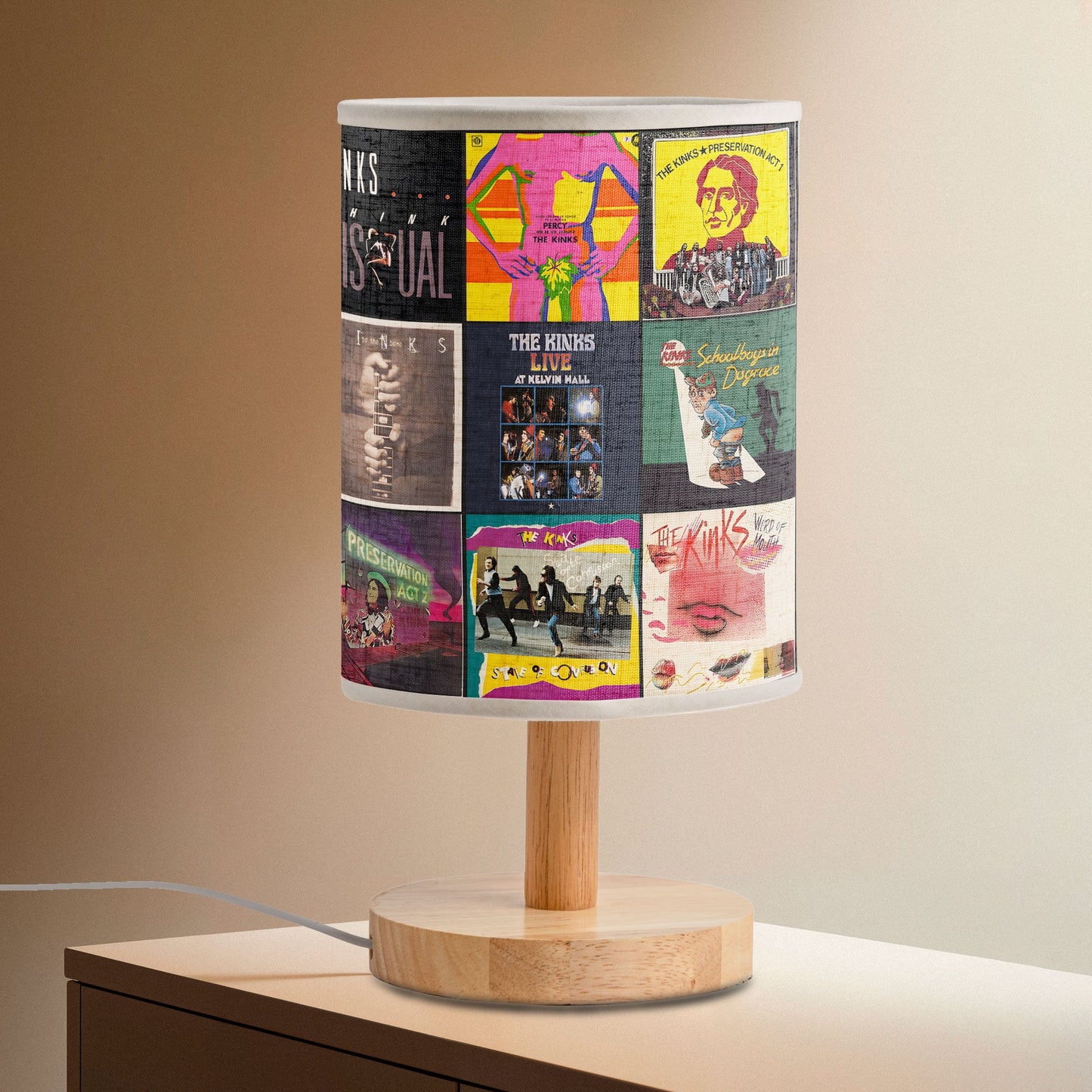 ?? The Kinks Album Collage Fabric Lamp – Retro Rock Room Decor for Music Lovers