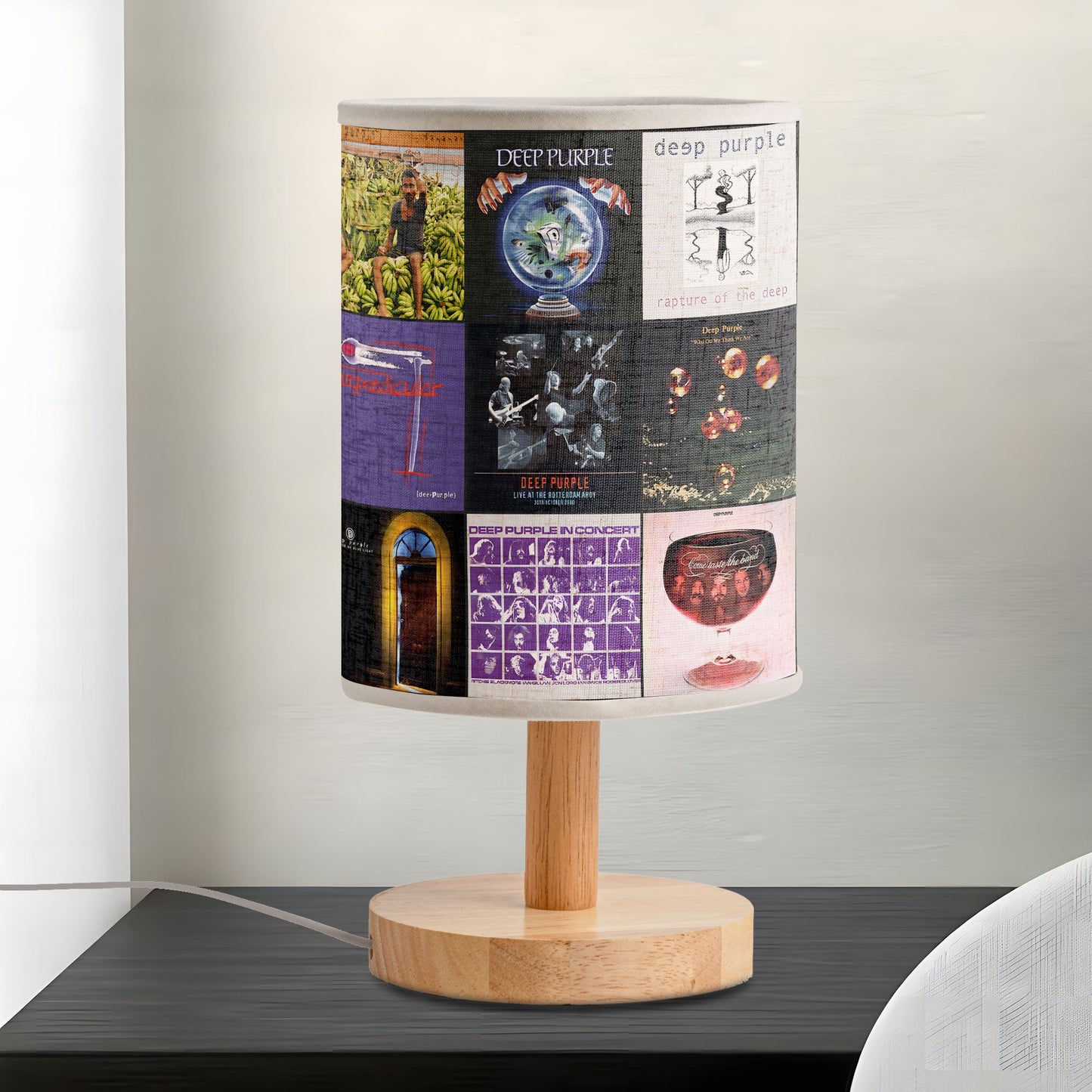 ?? Deep Purple Album Collage Fabric Lamp – Classic Rock Legends Room Decor