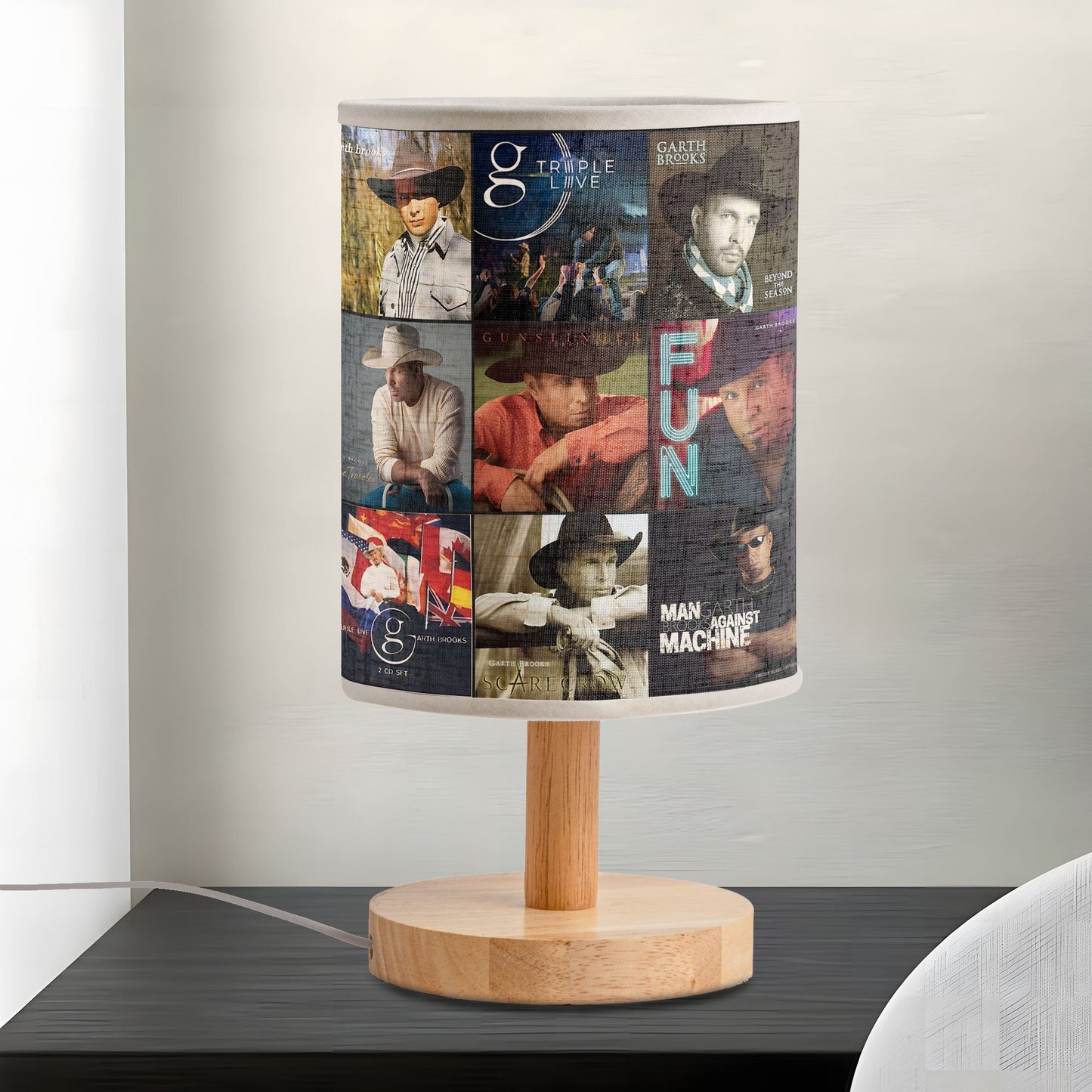 ?? Garth Brooks Album Collage Fabric Lamp – Country Music Legend Light