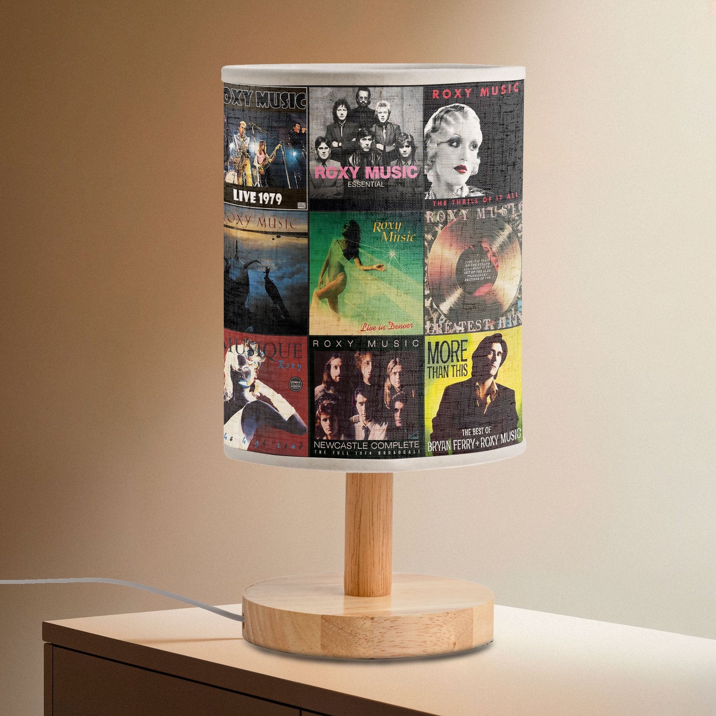 ? Roxy Music Album Collage Fabric Lamp – Glam Rock Nostalgia Light