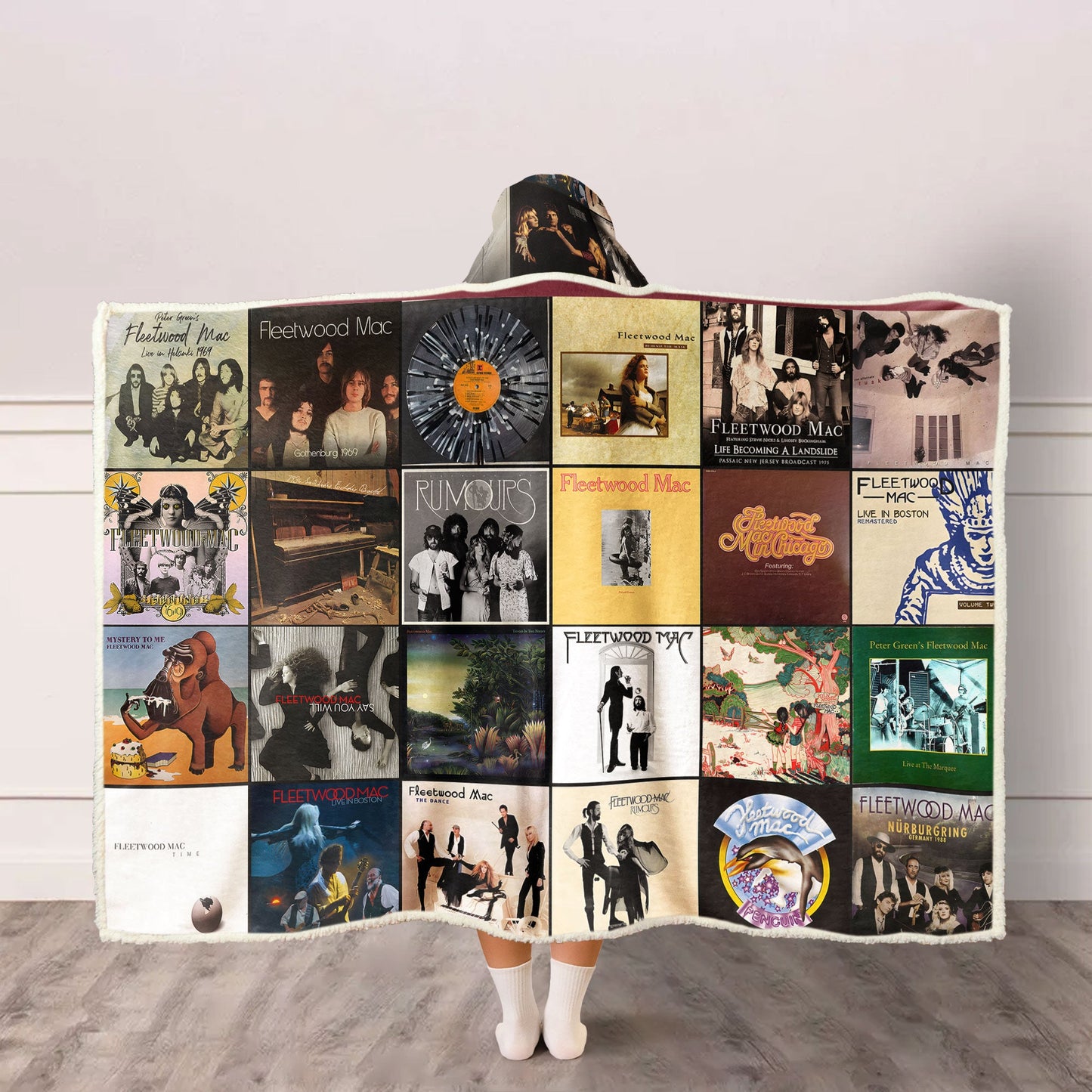Fleetwood Mac Album Cover Collage Hooded Blanket – Cozy Nostalgic Gift for Music Lovers