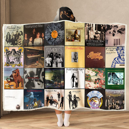 Fleetwood Mac Album Cover Collage Hooded Blanket – Cozy Nostalgic Gift for Music Lovers