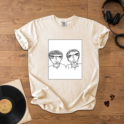 Badly Drawn Liam&Noel Oasis Comfort Tee – Space & Retro Rock Inspired Graphic Shirt