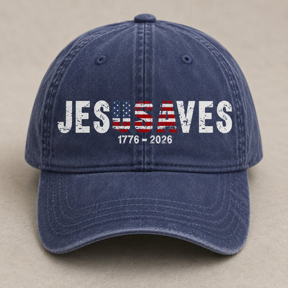 Jesus Saves 1776 2026 American Flag Patriotic Denim Cap – 4th Of July Father's Day Gift Apparel (With Box)