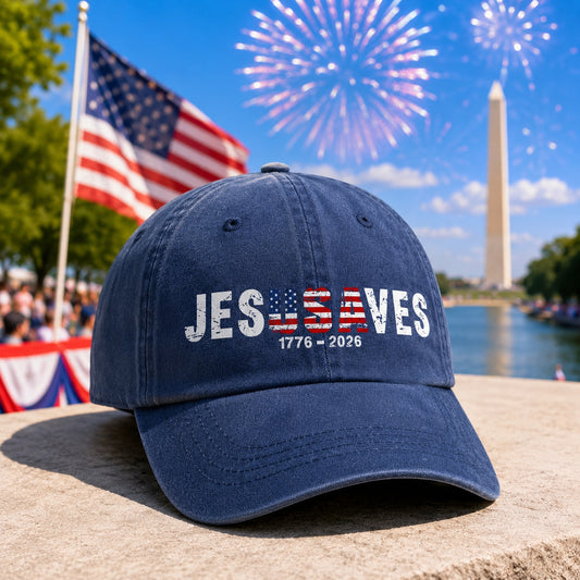 Jesus Saves 1776 2026 American Flag Patriotic Denim Cap – 4th Of July Father's Day Gift Apparel (With Box)