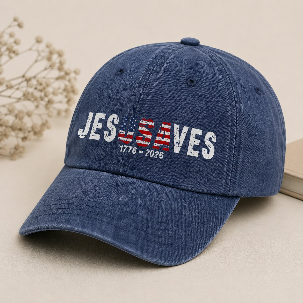 Jesus Saves 1776 2026 American Flag Patriotic Denim Cap – 4th Of July Father's Day Gift Apparel (With Box)