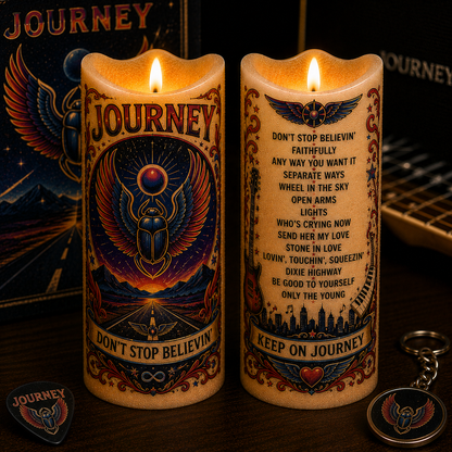 Journey LED Flameless Candle – Punk Rock Music Decorative Candle with Warm Flickering Light