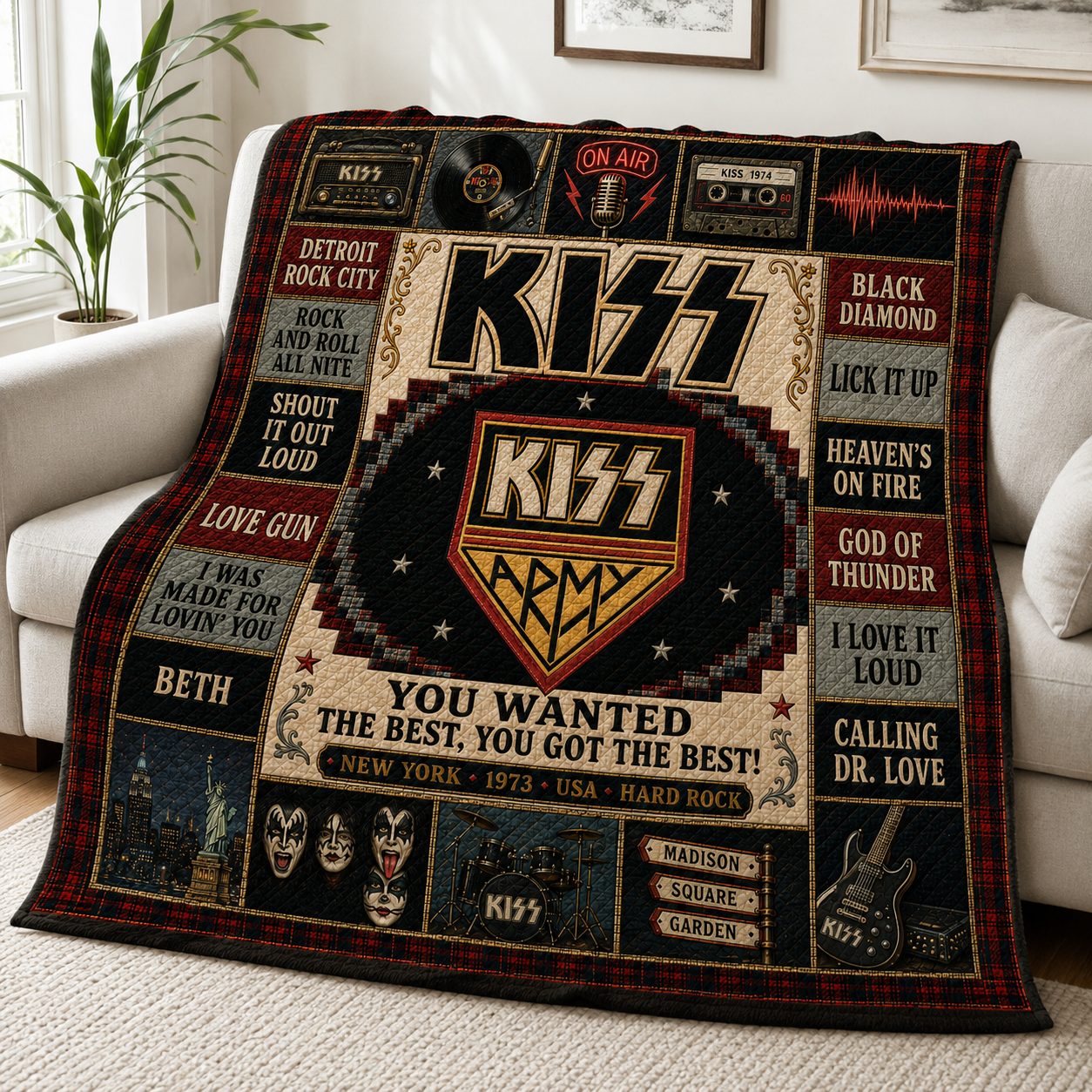 KISS Army New York 1973 Quilt Blanket – Rock And Roll All Nite Vintage High Quality Blanket