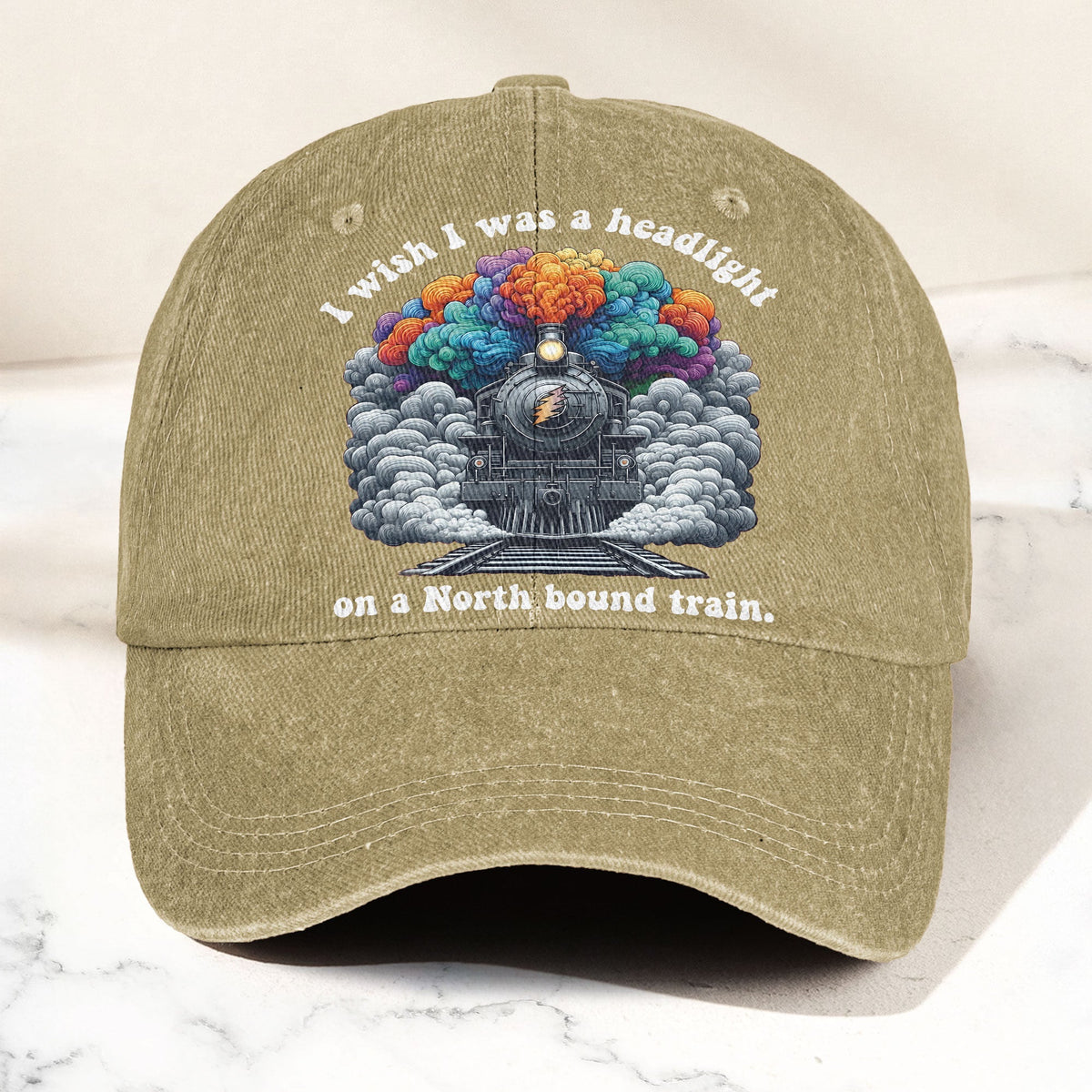Grateful Dead I Know You Rider Headlight North Bound Train Denim Cap – Retro Vintage Dad Cap Gift For Dad (With Box)