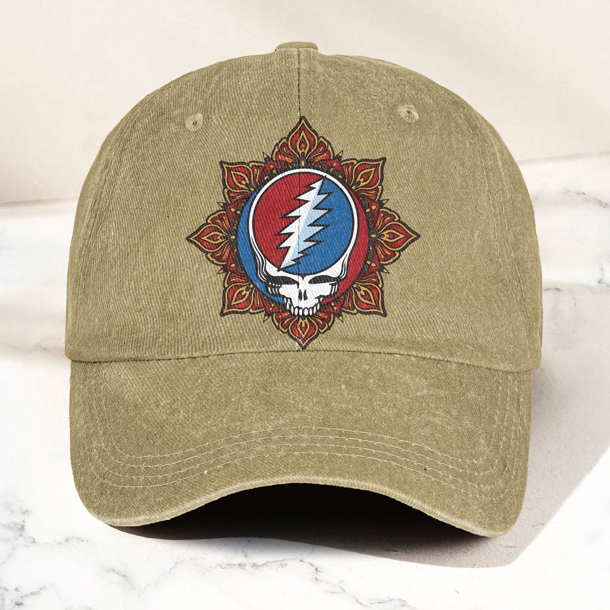 Grateful Dead Steal Your Face Mandala Lightning Skull Denim Cap – Retro Vintage Dad Cap Gift For Dad (With Box)