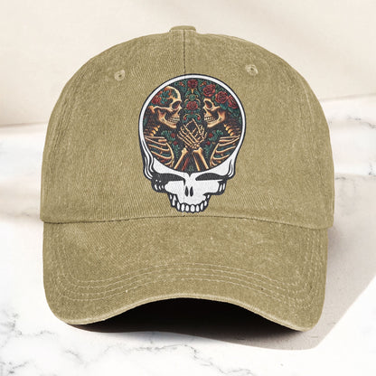 Grateful Dead Lovers Skeletons Steal Your Face Music Merch Denim Cap – Retro Vintage Dad Cap Gift For Dad (With Box)
