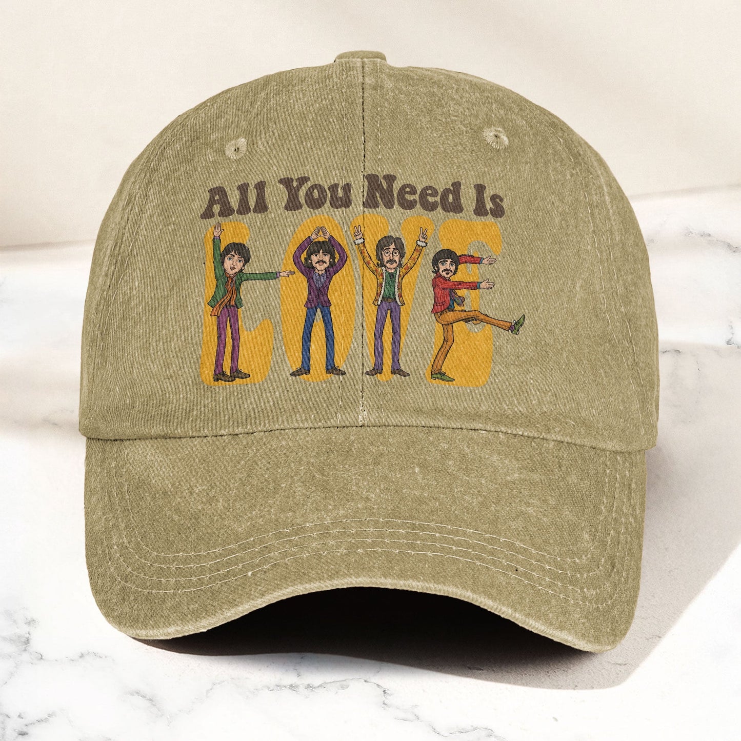 The Beatles All You Need Is Love Cartoon Graphic Music Merch Denim Cap – Retro Vintage Dad Cap Gift For Dad (With Box)