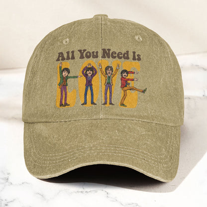 The Beatles All You Need Is Love Cartoon Graphic Music Merch Denim Cap – Retro Vintage Dad Cap Gift For Dad (With Box)