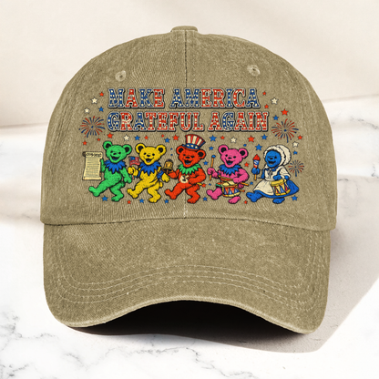 Grateful Dead Make America Grateful Again Dancing Bears Patriotic Denim Cap – Retro Vintage Dad Cap Gift For Dad (With Box)