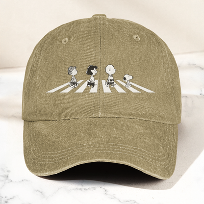 Peanuts Crosswalk Denim Cap – Minimalist Cartoon Abbey Road Style Dad Hat (With Box)