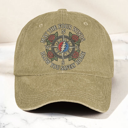 Grateful Dead May The Four Winds Blow You Safely Home Vintage Band Denim Cap - Retro Vintage Dad Cap Gift For Dad (With Box)