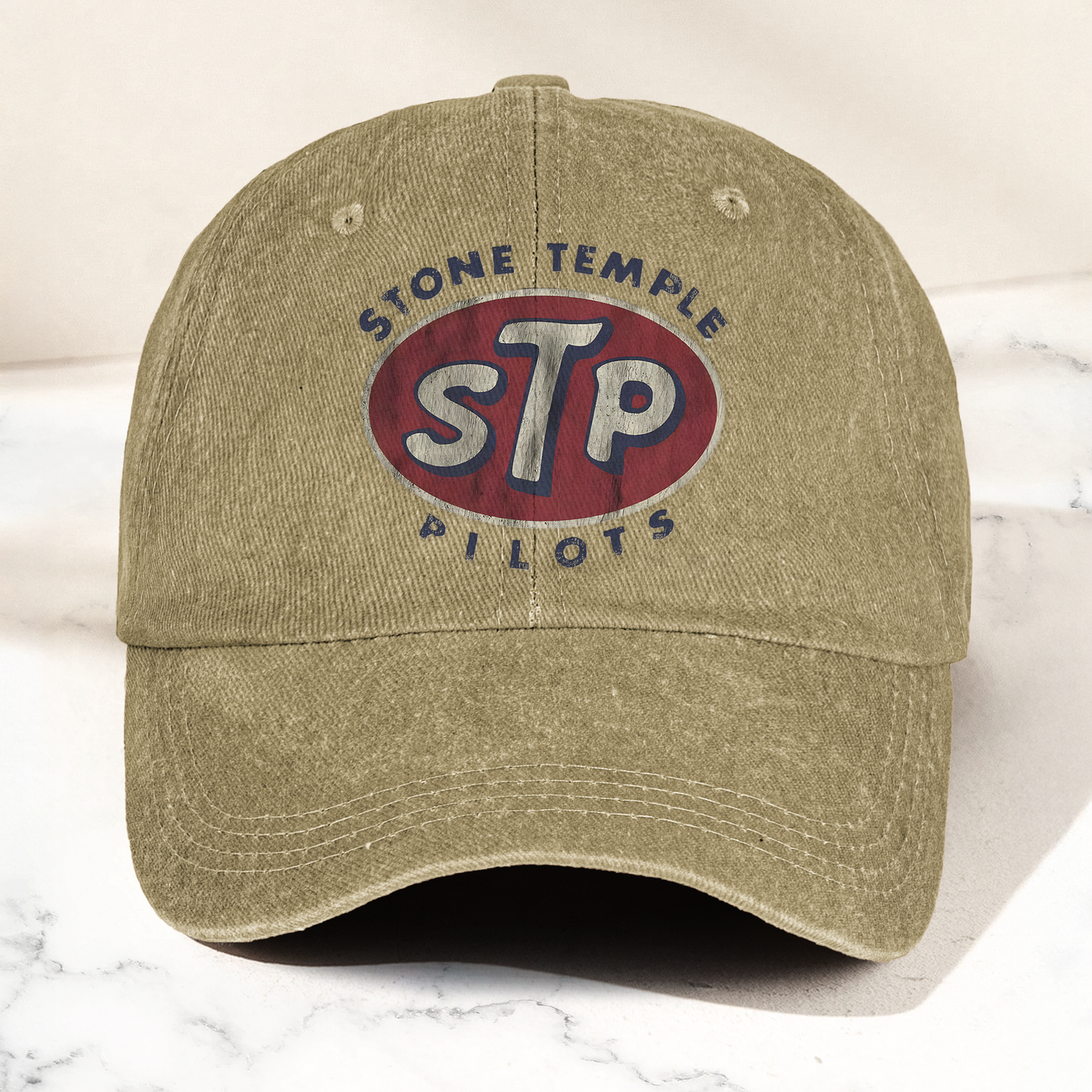 Stone Temple Pilots STP Cap – Vintage Washed Black Denim Dad Hat, Retro 90s Rock Band Logo Hat (With Box)