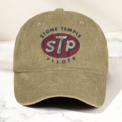 Stone Temple Pilots STP Cap – Vintage Washed Black Denim Dad Hat, Retro 90s Rock Band Logo Hat (With Box)